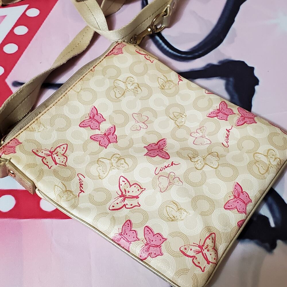 Coach Waverly Light Khaki Pink Butterfly Swingpack Crossbody Bag - Picture 10 of 12